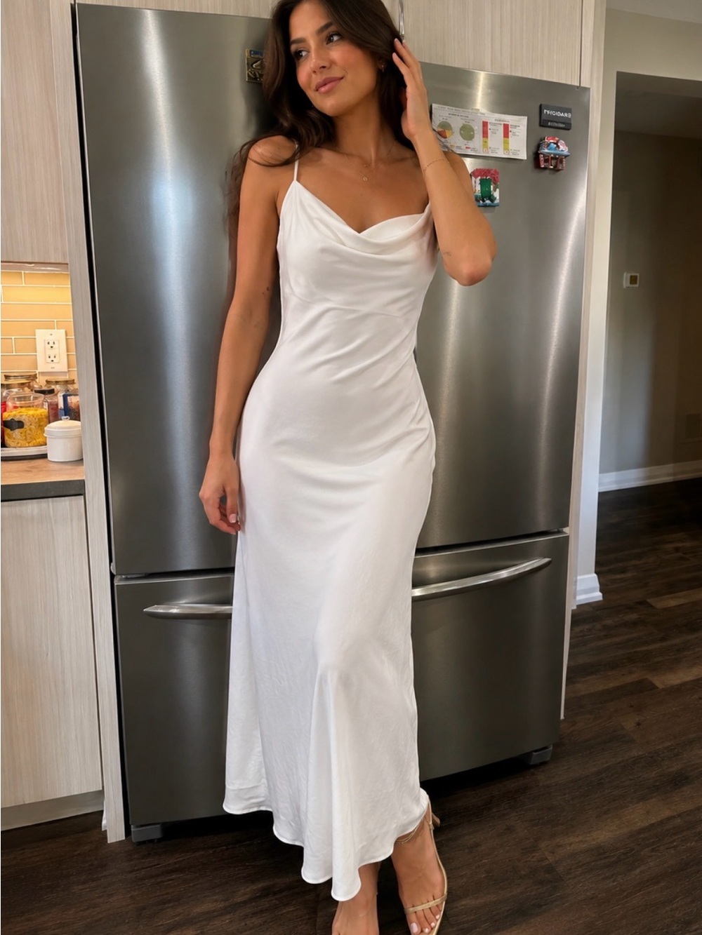 Classic White Cowl Neck Slip Dress